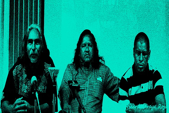 Conferencia de prensa realizada en el 2013 en la Universidad de Costa Rica denunciando amenazas de muerte e intentos de homicidio. De izquierda a derecha Pablo Sibar, Sergio Rojas (1959-2019) y Yehry Rivera (1974-2020)