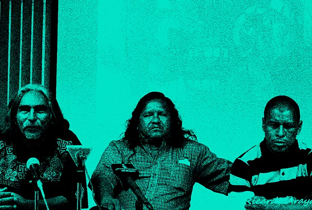 Conferencia de prensa realizada en el 2013 en la Universidad de Costa Rica denunciando amenazas de muerte e intentos de homicidio. De izquierda a derecha Pablo Sibar, Sergio Rojas (1959-2019) y Yehry Rivera (1974-2020)