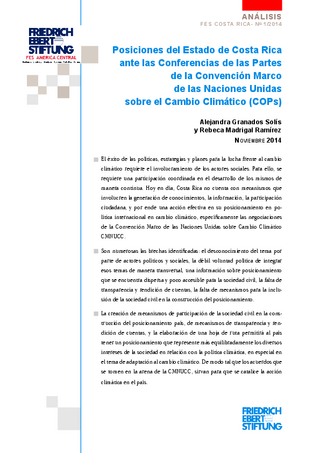 Posiciones del Estado de Costa Rica ante las conferencias de las partes de la Convención Marco de las Naciones Unidas sobre el Cambio Climático (COPs)