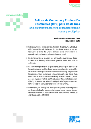Política de consumo y producción sostenibles (CPS) para Costa Rica