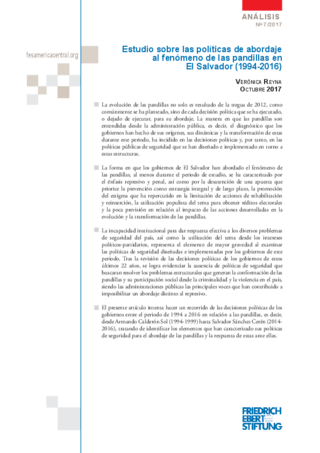 Estudio sobre las políticas de aboraje al fenómeno de las pandillas en El Salvador (1994-2016)